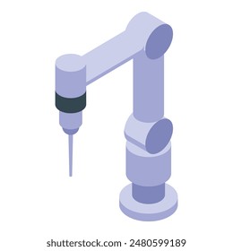 Isometric vector illustration of a robotic arm in a futuristic industrial factory setting with advanced automation and precision engineering technology