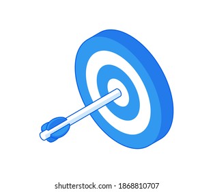 Isométrica ilustración vectorial de blanco y azul redondo con flecha en el centro como símbolo de éxito y logro de objetivos