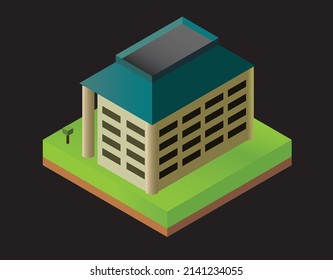 isometrische Low-Polygonal-Vektorgrafik eines Bankgebäudes