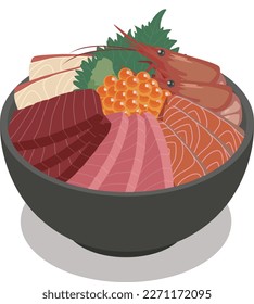 Isometric vector illustration of a seafood bowl