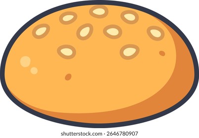 Ilustración vectorial isométrica de un bollo superior de hamburguesa de semillas de sésamo.