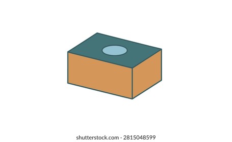 Isometric vector illustration of a simple brown rectangular block with a light blue circular hole on the top surface.