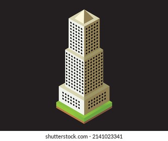 isometric vector illustration of a skyscraper against the black background