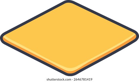 Isometric vector illustration of a slice of cheese. Processed cheese for sandwiches and burgers.