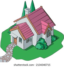 an isometric vector illustration of a small  beautiful house 