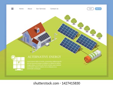 isometric vector illustration of a smart house powered by solar energy