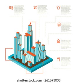 Isometric vector illustration of smartphone application with the city