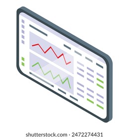 Ilustración vectorial isométrica de un smartphone que muestra gráficos financieros coloridos