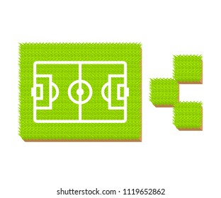 Isometric vector illustration of soccer field, green grass for web, print and games, by square field section. Sport, nature, farming and plant, vector design, icon