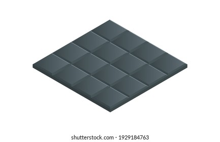 Isometric vectorial ilustración insonorización panel de espuma de poliuretano aislado en fondo blanco. Icono de bloqueo de material de insonorización realista al estilo de dibujos animados planos. Insonorización acústica.