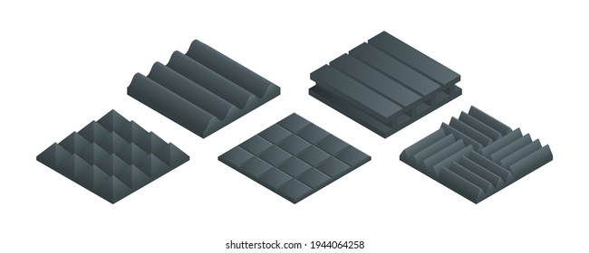 Isometric vectorial ilustración insonorización panel de espuma de poliuretano aislado en fondo blanco. Icono de bloqueo de material de insonorización realista al estilo de dibujos animados planos. Insonorización acústica.