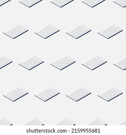 Isometric vector illustration. Spiral notepad and yellow pencil. A sheet of paper in a line. Vector office seamless pattern