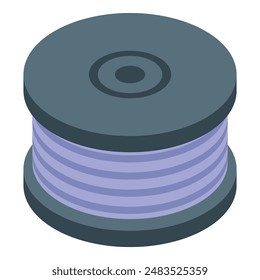 Isometric vector illustration of a spool of purple thread, perfect for craft and sewing themes