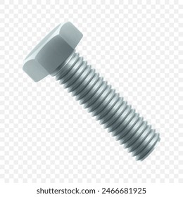 Isometric vector illustration steel bolt and hex nut isolated on white background. Realistic 3d stainless steel bolt and nut icon. screw-nuts and bolts.