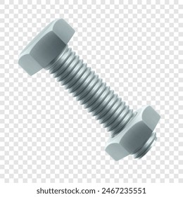 Isometric vector illustration steel bolt and hex nut isolated on white background. Realistic 3d stainless steel bolt and nut icon. screw-nuts and bolts.