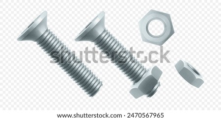 Isometric vector illustration steel bolt or screw isolated on white background. Realistic 3d stainless steel bolt and nut icon. screw-nuts and bolts.