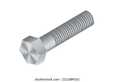 Isometric vector illustration steel hex bolt isolated on white background. Realistic screw-bolt icon. Stainless steel bolt.