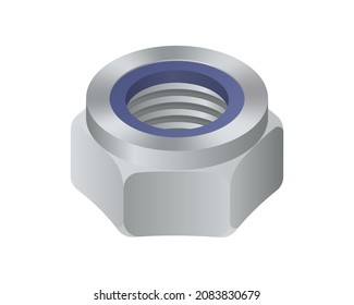 Isometric vector illustration steel nut isolated on white background. Realistic hexagonal nut icon. Metal female screw. Nut bolt.