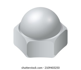 Tuerca de acero isométrica vectorial aislada en fondo blanco. Icono de tuerca hexagonal realista. Tornillo de hembra metálica. Tornillo de tuerca.