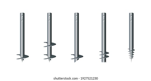 Isometric vectorial ilustración aceros rosca pilas redondas aisladas sobre fondo blanco. Conjunto de elementos de base realistas en forma de dibujos animados planos. Diferentes formas enroscan pilas. Material de construcción.