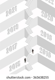 Isometric vector illustration of a steps to success.