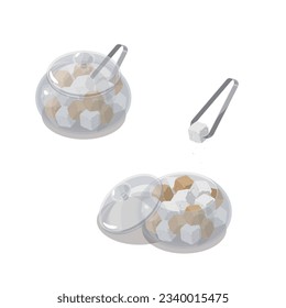 Isometric vector illustration of sugar cube in sugar pot