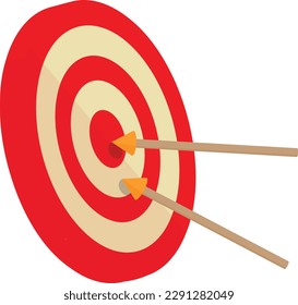 Isometric vector illustration of a target. Target with arrows, shot to the bank, hit in the center. Achievement and goals.