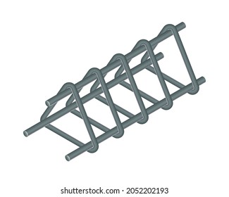 Isometric vector illustration tied rebar cage isolated on white background. Realistic steel reinforcement bars icon. Construction rebar. Steel rods used for reinforcing concrete. Building materials.