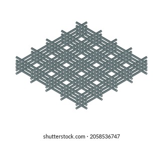 Isometric vector illustration tied rebar cage isolated on white background. Realistic steel reinforcement bars icon. Construction rebar. Steel rods used for reinforcing concrete. Building materials.