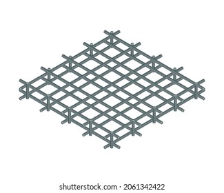 Isometric vector illustration tied rebar cage isolated on white background. Realistic steel reinforcement bars icon. Construction rebar. Steel rods used for reinforcing concrete. Building materials.