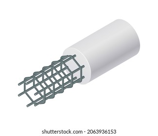 Isometric vectorial ilustración atada jaula de barras aislada sobre fondo blanco. Icono de barras de refuerzo de acero realistas. Barra de construcción. Las barras de acero utilizadas para reforzar el hormigón. Materiales de construcción.