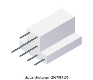 Isometric vector illustration tied rebar cage isolated on white background. Realistic steel reinforcement bars icon. Construction rebar. Steel rods used for reinforcing concrete. Building materials.