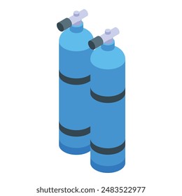 Isometric vector illustration of two blue scuba diving oxygen tanks on a white background