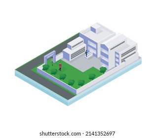 An isometric vector illustration of University area