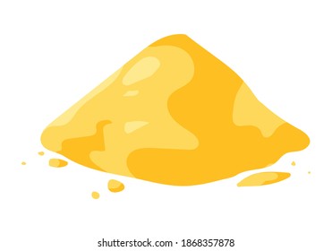 Isometric vector illustration yellow sand pile isolated on white background. Heap of sand colorful vector icon. Sands mound, desert or beach dune in flat cartoon style. Construction material.