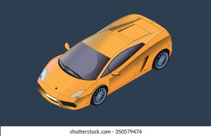 Isometric Vector Illustration Of A Yellow Sports Car