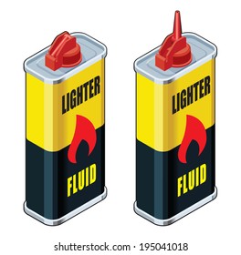 Isometric Vector Illustrations of Closed and Open Lighter Fluid Packs