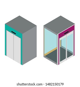 Isometric Vector Illustrations of Passenger Normal Lift/Elevator and Passenger Glass Lift/Elevator