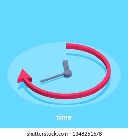 isometric vector image on a blue background, business clock, arrow and time icon