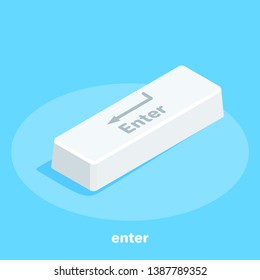 Isometric Vector Image On A Blue Background, White Button On The Keyboard With The Enter Icon