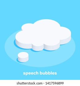 isometric vector image on a blue background, white spoken bubble icon
