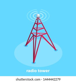 isometric vector image on a blue background, business icon in the form of a radio antenna emitting a signal