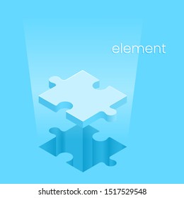 Isometric Vector Image On A Blue Background, Puzzle Piece Flying Out Of A Hole, Business Element