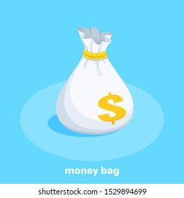 isometric vector image on a blue background, a bag of money, quick loan