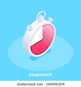 isometric vector image on a blue background, silver stopwatch retro icon