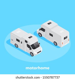 isometric vector image on a blue background, white motorhome front and back view