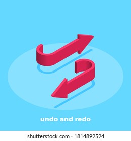 isometric vector image on a blue background, icons in the form of red arrows, undo and redo