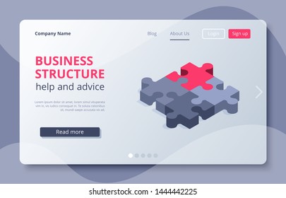 isometric vector image on a gray background, puzzles are black and red as a business icon, strategy and business creation, help and advice landing