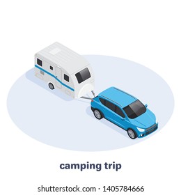 isometric vector image on a white background, car with a camper van, transport for travel