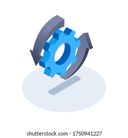 isometric vector image on a white background, gear icon with arrows around it